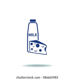 Flat icon. Milk and cheese. Dairy.