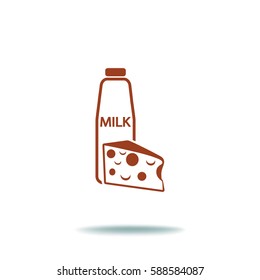 Flat icon. Milk and cheese. Dairy.