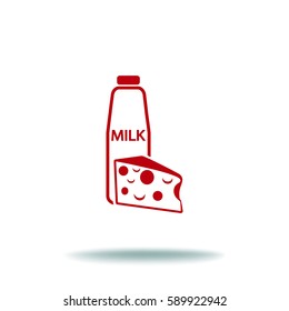 Flat icon. Milk and cheese. Dairy.