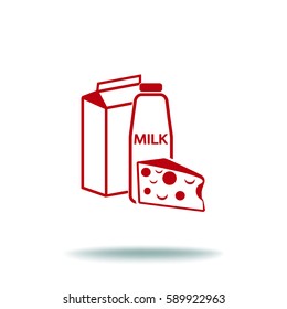 Icono plano. Leche y queso. Leche.