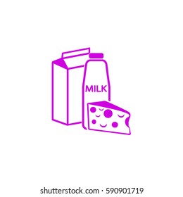 Flat icon. Milk and cheese. Dairy.