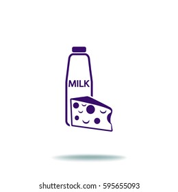 Flat icon. Milk and cheese. Dairy.