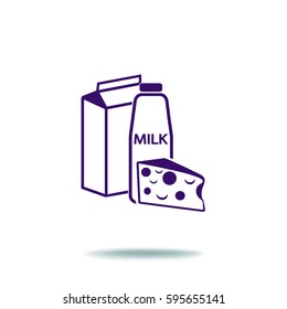 Flat icon. Milk and cheese. Dairy.