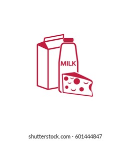 Flat icon. Milk and cheese. Dairy.