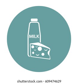 Flat icon. Milk and cheese. Dairy.