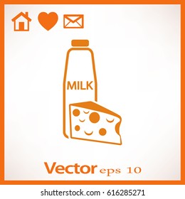 Flat icon. Milk and cheese. Dairy.