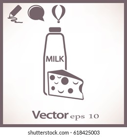 Flat icon. Milk and cheese. Dairy.