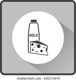 Flat icon. Milk and cheese. Dairy.