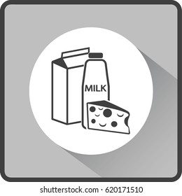 Flat icon. Milk and cheese. Dairy.