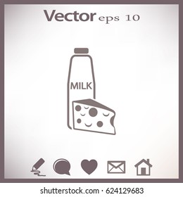 Flat icon. Milk and cheese. Dairy.