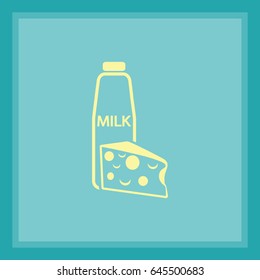 Icono plano. Leche y queso. Leche.