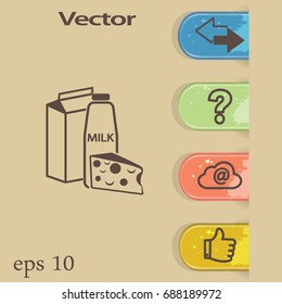 Flat icon. Milk and cheese. Dairy.
