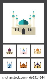 Flat Icon Minaret Set Of Traditional, Muslim, Mosque And Other Vector Objects. Also Includes Muslim, Building, Minaret Elements.