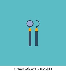 Flat Icon Mirror With Probe Element. Vector Illustration Of Flat Icon Equipment Isolated On Clean Background. Can Be Used As Dentist, Probe And Mirror Symbols.