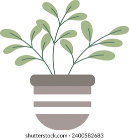 flat icon, mistletoe plant in a faded brown pot with white lines