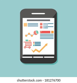 Flat icon mobile cellular phone, electronic device, responsive web design, infographic elements, vector illustration