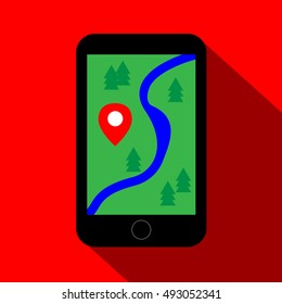 Flat icon mobile phone with map