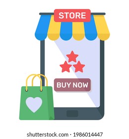 Flat icon of mobile store, mcommerce 