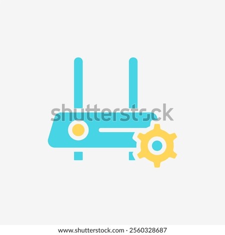 Flat Icon modem internet setting gear symbol. Technology and system concept, Flat Colorful style.