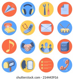 Flat icon modern set for mobile interface , sixteen piece, circle shape, isolated on white background