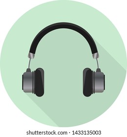 flat icon of modern tech wireless headphone on green background