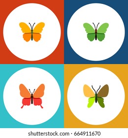 Flat Icon Monarch Set Of Butterfly, Danaus Plexippus, Milkweed And Other Vector Objects. Also Includes Moth, Milkweed, Monarch Elements.