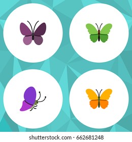 Flat Icon Monarch Set Of Milkweed, Violet Wing, Summer Insect And Other Vector Objects. Also Includes Monarch, Milkweed, Summer Elements.