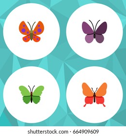 Flat Icon Monarch Set Of Milkweed, Danaus Plexippus, Moth And Other Vector Objects. Also Includes Moth, Butterfly, Summer Elements.