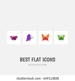Flat Icon Monarch Set Of Summer Insect, Danaus Plexippus, Milkweed And Other Vector Objects. Also Includes Archippus, Butterfly, Milkweed Elements.