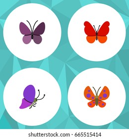 Flat Icon Monarch Set Of Monarch, Summer Insect, Moth And Other Vector Objects. Also Includes Milkweed, Monarch, Butterfly Elements.