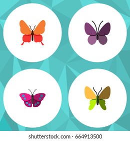 Flat Icon Monarch Set Of Violet Wing, Danaus Plexippus, Beauty Fly And Other Vector Objects. Also Includes Insect, Moth, Monarch Elements.