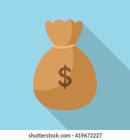 flat icon of money bag with long shadow