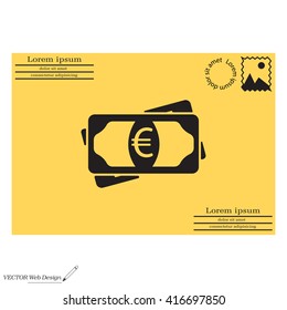Flat icon of money (euro) vector icon