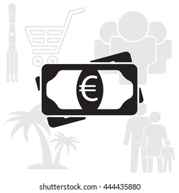 Flat icon of money (euro) vector icon