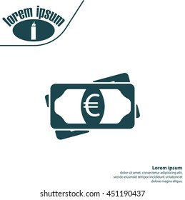 Flat icon of money (euro) vector icon
