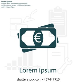 Flat icon of money (euro) vector icon
