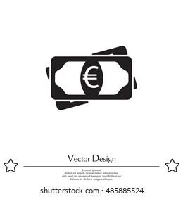 Flat icon of money (euro) vector icon