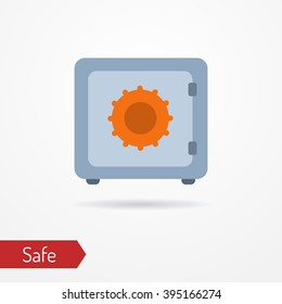 Flat icon of a money safe. Isolated money safe with shadow. Typical small money safe in flat style. Money safe stock vector illustration.