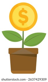 Flat icon of money tree with gold coin isolated on white background.