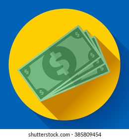 Flat icon of money vector icon with long shadow