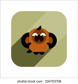 Flat Icon. Monkey from Set with Long Shadows