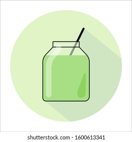 Flat icon in monochrome green jar with smoothies and baby puree