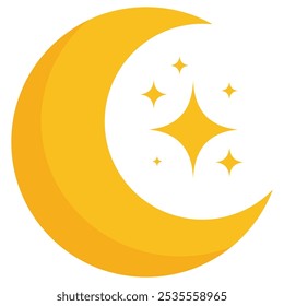 Flat icon of moon icon with stars isolated on a white background.