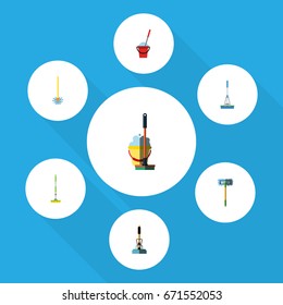Flat Icon Mop Set Of Besom, Cleaning, Bucket And Other Vector Objects. Also Includes Mop, Broom, Sweep Elements.