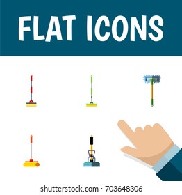 Flat Icon Mop Set Of Besom, Equipment, Sweep And Other Vector Objects. Also Includes Sweeper, Sweep, Broom Elements.