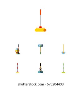 Flat Icon Mop Set Of Broom, Equipment, Broomstick And Other Vector Objects. Also Includes Sweeper, Sweep, Cleaner Elements.
