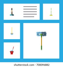 Flat Icon Mop Set Of Broomstick, Broom, Equipment And Other Vector Objects. Also Includes Broom, Broomstick, Besom Elements.