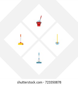 Flat Icon Mop Set Of Broomstick, Cleaner, Cleaning And Other Vector Objects. Also Includes Bucket, Cleaner, Sweep Elements.
