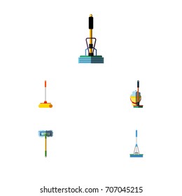 Flat Icon Mop Set Of Cleaning, Cleaner, Broom And Other Vector Objects. Also Includes Besom, Bucket, Broom Elements.