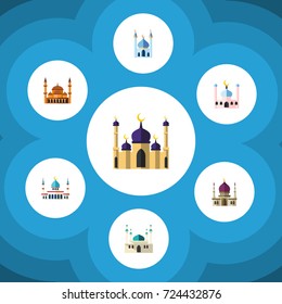 Flat Icon Mosque Set Of Islam, Muslim, Structure And Other Vector Objects. Also Includes, Building, Mosque Elements.